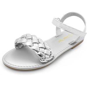 DREAM PAIRS Girls Sandals Classic Open Toe Braided Flat Sandals Summer Dress Shoes(Silver)