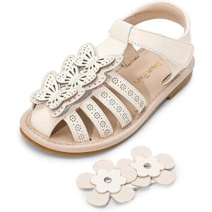 DREAM PAIRS Girls Sandals Closed-Toe Sandals with Interchangeable DIY Flower Dress Summer Shoes Toddler/Little Kid(Ivory-pu)