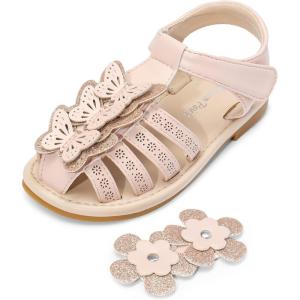 DREAM PAIRS Girls Sandals Closed-Toe Sandals with Interchangeable DIY Flower Dress Summer Shoes Toddler/Little Kid(Pink)