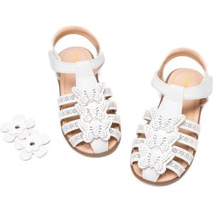 DREAM PAIRS Girls Sandals Closed-Toe Sandals with Interchangeable DIY Flower Dress Summer Shoes Toddler/Little Kid(White)