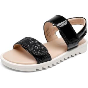 DREAM PAIRS Girls Sandals Glitter Two Strapped Casual Open Toe Sandals Little Kid/Big Kid(Black)