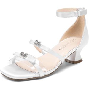 DREAM PAIRS Girls Sandals Low Heel Dress Pump Ankle Strap Two Strapped Bow Flower Wedding Party Shoes for Little Kid/Big Kid(White)