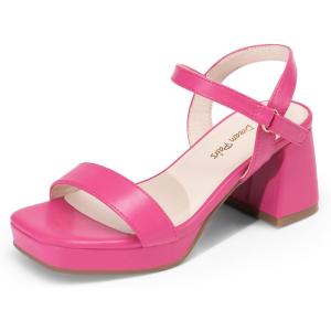 DREAM PAIRS Girls Sandals Open Toe Low Block Chunky Heels Sandals Party Dress Pumps Shoes for Little Big Kid(Hot Pink)