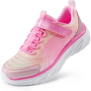 DREAM PAIRS Girls Shoes Sneakers Kids Tennis Shoes Sparkle ColorBurst Lightweight Running Casual Walking Shoes(Pink)