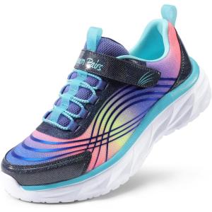 DREAM PAIRS Girls Shoes Sneakers Kids Tennis Shoes Sparkle ColorBurst Lightweight Running Casual Walking Shoes(Purple/Rainbow)