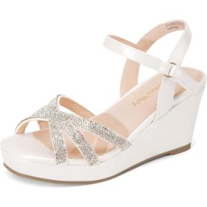 DREAM PAIRS Girls Wedge Sandals Flatform Open Toe Summer Platform Sandals Flower Wedding Party for Little Kid/Big Kid(Ivory)