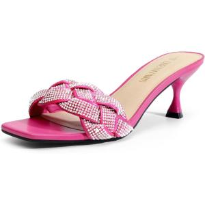DREAM PAIRS Heels for Women Rhinestone Open Toe Low Kitten Heels Sexy Stilettos Heels Pump Sandals Party Evening Prom Dance Dress Shoes(Hot Pink-rhinestone)