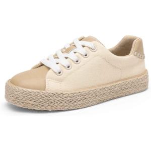 DREAM PAIRS Kid Boys Girls Sneakers Canvas Espadrille Lace Up Walking Casual Shoes(Beige)