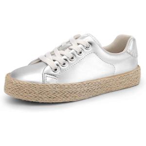 DREAM PAIRS Kid Boys Girls Sneakers Canvas Espadrille Lace Up Walking Casual Shoes(Silver)