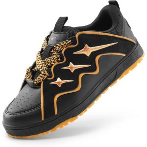 DREAM PAIRS Kid Shoes Boys Girls Sneakers Lace Up Skate Shoes Durable Walking Casual Shoes(Black/Orange)