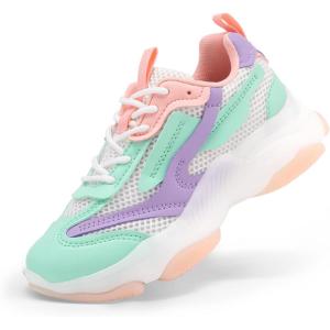 DREAM PAIRS Kids Girls Sneakers Jelly Sole Lace up Shoes Lightweight Walking Shoes for Girls Boys(Multi)