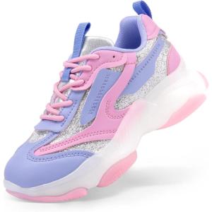 DREAM PAIRS Kids Girls Sneakers Jelly Sole Lace up Shoes Lightweight Walking Shoes for Girls Boys(Purple/Pink)