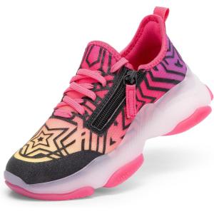 DREAM PAIRS Kids Girls Sneakers Zipper Casual Shoes Jelly Sole Sports Shoes Lightweight Walking Shoes(Black/Pink)