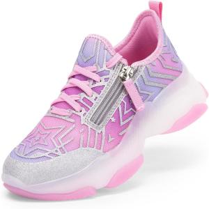DREAM PAIRS Kids Girls Sneakers Zipper Casual Shoes Jelly Sole Sports Shoes Lightweight Walking Shoes(Pink)