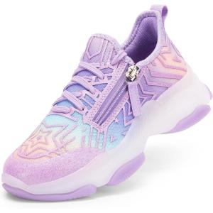 DREAM PAIRS Kids Girls Sneakers Zipper Casual Shoes Jelly Sole Sports Shoes Lightweight Walking Shoes(Purple)