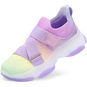 DREAM PAIRS Kids Sneakers Girls Slip-On Shoes Z-Strap Colorful Jelly Sole Walking Shoes(Rainbow/Purple)