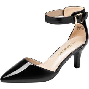 DREAM PAIRS Kitten Heel Low Heel for Women Closed Pointed Toe Pumps Wedding Party Sexy Dress Shoes Lowpointed(Black/Pat)
