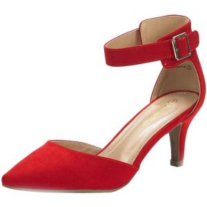 DREAM PAIRS Kitten Heel Low Heel for Women Closed Pointed Toe Pumps Wedding Party Sexy Dress Shoes Lowpointed(Red/Suede)