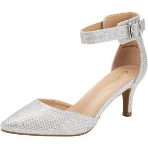 DREAM PAIRS Kitten Heel Low Heel for Women Closed Pointed Toe Pumps Wedding Party Sexy Dress Shoes Lowpointed(Silver/Glitter)