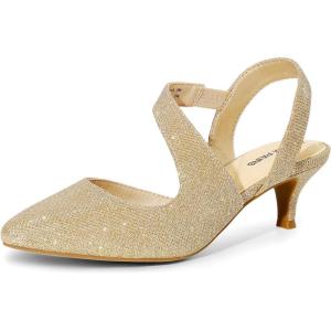 DREAM PAIRS Kitten Heels for Women Closed Toe Pointed Toe Low Heel Strappy Pumps Party Dance Wedding Dress Shoes for Women(Gold)
