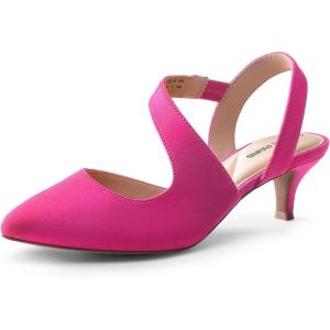 DREAM PAIRS Kitten Heels for Women Closed Toe Pointed Toe Low Heel Strappy Pumps Party Dance Wedding Dress Shoes for Women(Hot Pink)