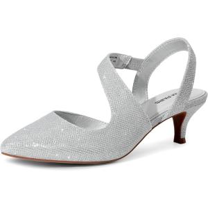 DREAM PAIRS Kitten Heels for Women Closed Toe Pointed Toe Low Heel Strappy Pumps Party Dance Wedding Dress Shoes for Women(Silver)