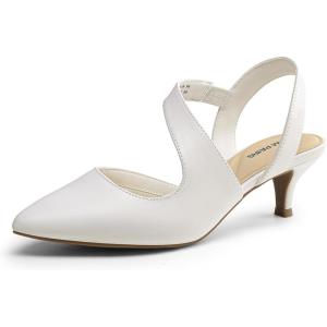 DREAM PAIRS Kitten Heels for Women Closed Toe Pointed Toe Low Heel Strappy Pumps Party Dance Wedding Dress Shoes for Women(White)