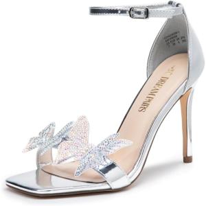 DREAM PAIRS Lace Up High Shoes Stilletos Sandals for Women Strappy Gladiator Open Square Toe Fashion Dressy Sandals Wedding Bridal Pumps Sandals Shoes(All Silver-pat)