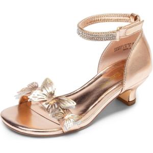 DREAM PAIRS Lace Up Low Heel Sandals for Girls Ankle Strap Dress Pump Strappy Gladiator Wedding Party Shoes for Little Kid/Big Kid(Champagne/Gold)