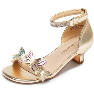 DREAM PAIRS Lace Up Low Heel Sandals for Girls Ankle Strap Dress Pump Strappy Gladiator Wedding Party Shoes for Little Kid/Big Kid(Gold)