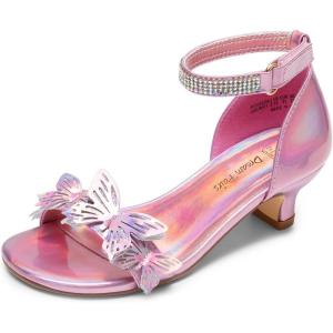 DREAM PAIRS Lace Up Low Heel Sandals for Girls Ankle Strap Dress Pump Strappy Gladiator Wedding Party Shoes for Little Kid/Big Kid(Pink)