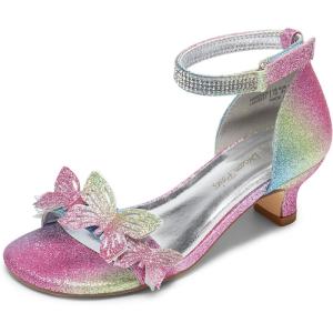 DREAM PAIRS Lace Up Low Heel Sandals for Girls Ankle Strap Dress Pump Strappy Gladiator Wedding Party Shoes for Little Kid/Big Kid(Rainbow)