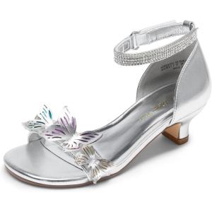 DREAM PAIRS Lace Up Low Heel Sandals for Girls Ankle Strap Dress Pump Strappy Gladiator Wedding Party Shoes for Little Kid/Big Kid(Silver)