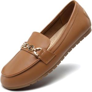 DREAM PAIRS Loafers for Women Casual Comfortable Slip On Flat Shoes Lightweight Leisure Work Shoes Comfort Walking Shoes(Brown-pu)