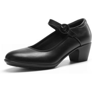 DREAM PAIRS Mary Jane Shoes Women Low Chunky Heels Closed Toe Pumps Comfortable Work Business Dress Shoes(Black)
