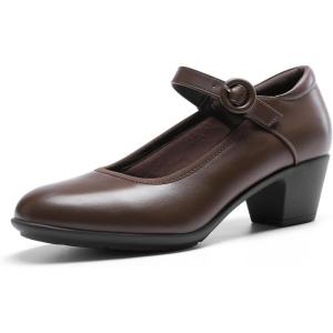 DREAM PAIRS Mary Jane Shoes Women Low Chunky Heels Closed Toe Pumps Comfortable Work Business Dress Shoes(Brown)