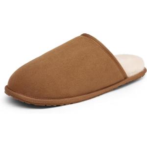 DREAM PAIRS Mens Avalon Scuff Slip on Fuzzy Faux Wool Lining Warm Indoor Outdoor House Slippers Tan?Size 11