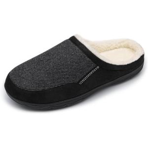 DREAM PAIRS Men’s Cozy Memory Foam Slippers with Fuzzy Wool-like Lining, Slip-on Washable Indoor Outdoor House Shoes(Black)