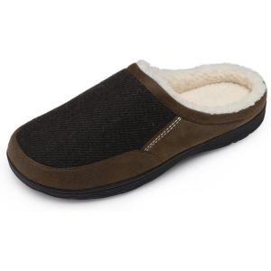 DREAM PAIRS Men’s Cozy Memory Foam Slippers with Fuzzy Wool-like Lining, Slip-on Washable Indoor Outdoor House Shoes(Brown)