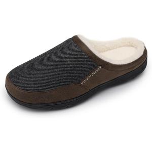 DREAM PAIRS Men’s Cozy Memory Foam Slippers with Fuzzy Wool-like Lining, Slip-on Washable Indoor Outdoor House Shoes(Brown/Grey)