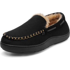 DREAM PAIRS Men’s Dsl2110m Fuzzy Microsuede Moccasin Slippers with Plush Lining House Shoes, Black, Size 11