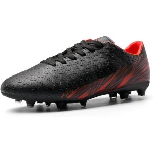 DREAM PAIRS Men’s Firm Ground Soccer Cleats Shoes(Black/Red)