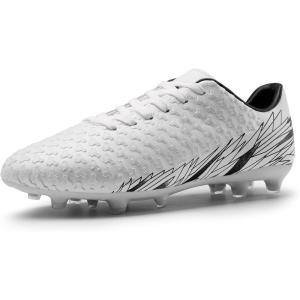 DREAM PAIRS Men’s Firm Ground Soccer Cleats Shoes(White/Black)