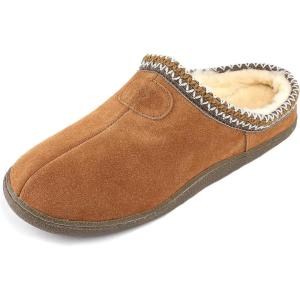 DREAM PAIRS Mens MUFFY_01 Scuff Slip on Fuzzy Faux Wool Lining Warm Indoor Outdoor House Slippers Tan ，Size 10