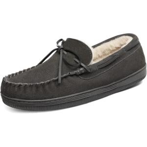 DREAM PAIRS Men’s Moccasin Slippers Fuzzy Plush House Shoes Indoor Outdoor Fleece Lining Loafers(Grey)