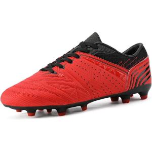 DREAM PAIRS Mens Sport Flexible Athletic Lace Up Light Weight Outdoor Cleats Football Soccer Shoes(Red/Black)