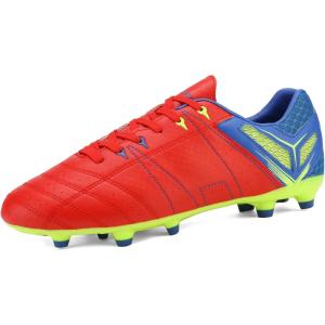 DREAM PAIRS Mens Sport Flexible Athletic Lace Up Light Weight Outdoor Cleats Football Soccer Shoes(Red/Royal/Lemon/Green)