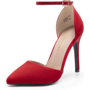 DREAM PAIRS Oppointed-Ankle Women’s Pointed Toe Ankle Strap D’Orsay High Heel Stiletto Pumps Shoes(Red/Suede)