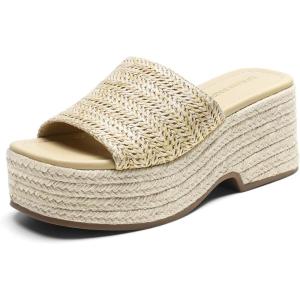 DREAM PAIRS Platform Espadrille Sandals for Women Wedges Slides Slip on Bohemia Sandals Flatform Open Toe Beach Sandals Dressy Outdoor Summer Shoes(Nude)