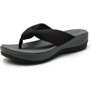 DREAM PAIRS Platform Flip Flops for Women Cushioned Thong Sandals with Soft Eva Foam Insole Lightweight Lycra fabric Comfort Dressy Slides Slippers for Summer Beach(Black/Grey)